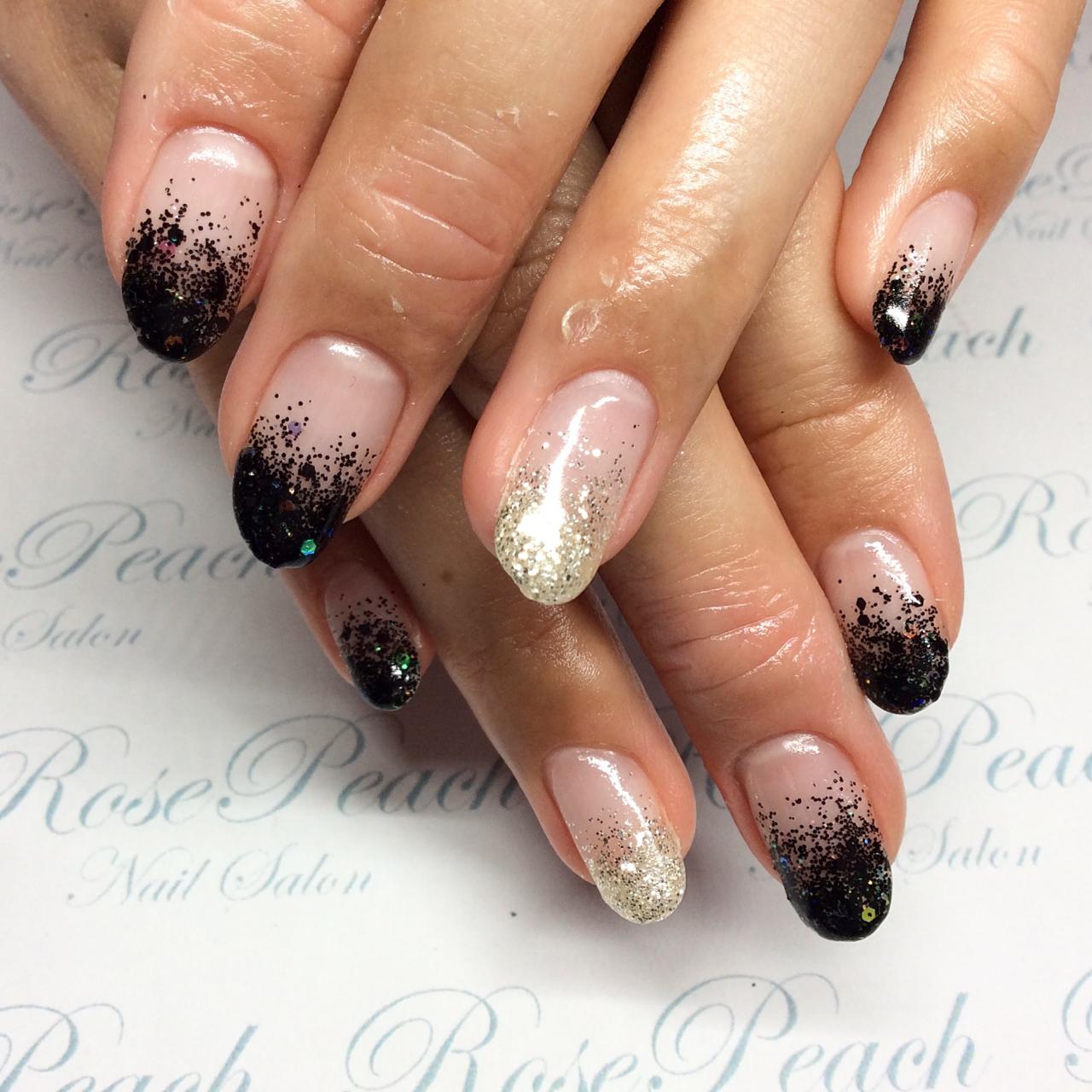 黒 シルバーラメグラデーション Nailsalonrosepeach 阪神西宮ネイルサロン 西宮ネイルサロン Private Beauty Salon Rose Peach